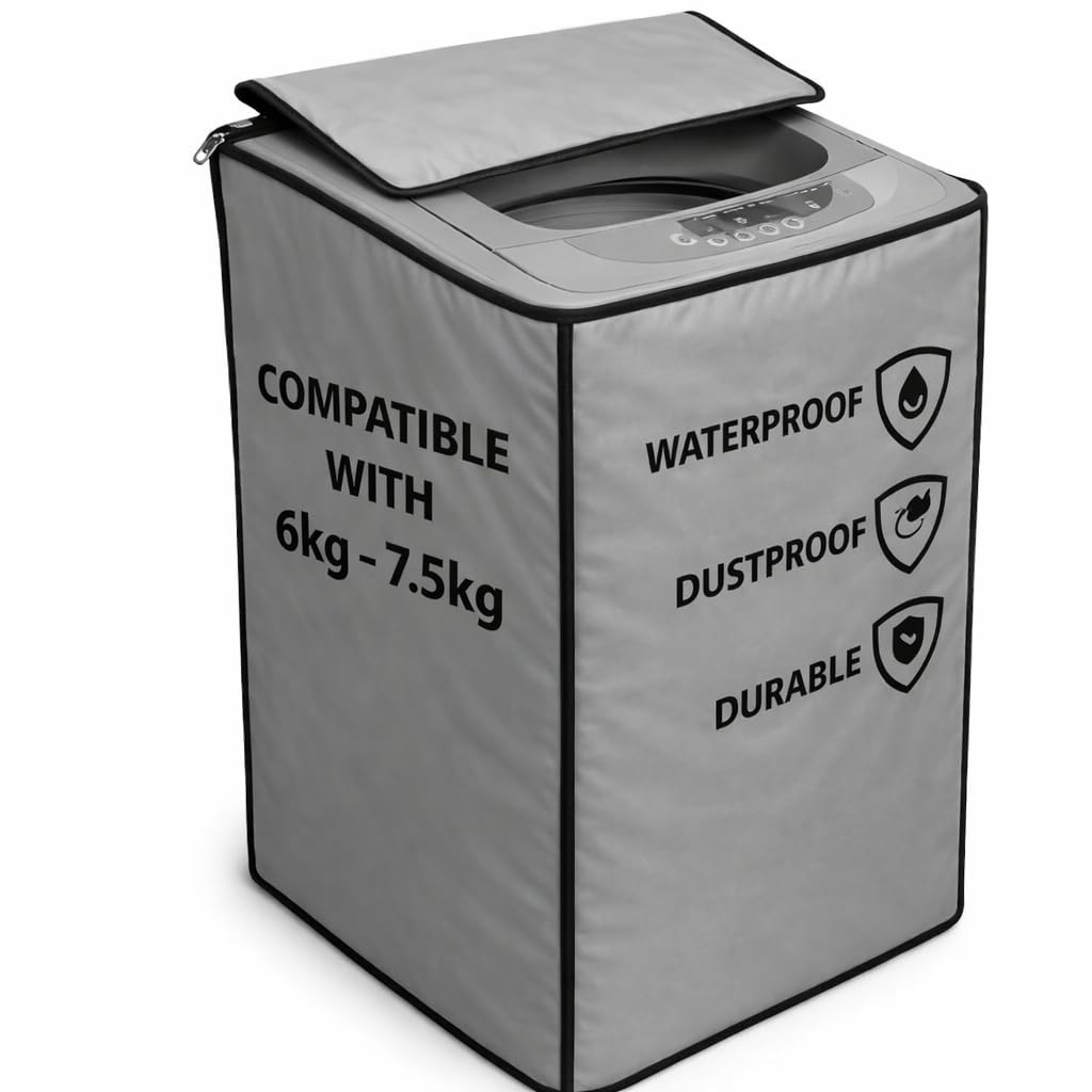 Washing Machine Cover Top Load 6kg to 7.5kg | Heavy Duty Waterproof Polyester Protective Cover | Dustproof & UV Resistant | Universal Fit For All Fully Automatic Machine (Gray)