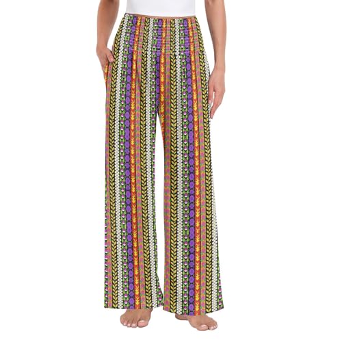 Pantalon palazzo ample et extensible à motif floral folklore | Grand confort et poches