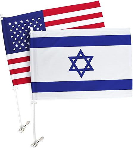 Banderas estadounidenses para soporte de coche con bandera israelí, bandera de Israel para carros, clip de ventana, tapiz pequeño para exteriores,