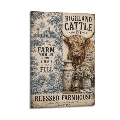 Toile vintage BLESSED FARMHOUSE cadre chic salon 50x75cm de qualité