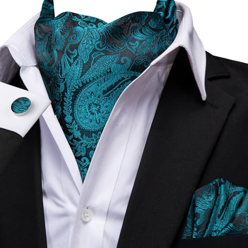 Image of Dubulle Paisley Floral Ascot for Men Self Tie Mens Cravat and Pocket Square Cufflinks Wedding