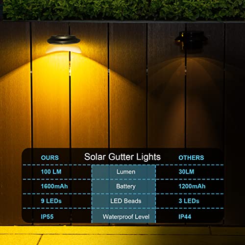 Kinkai Solar Fence Lights 6Pcs - Solar Outdoor Waterproof Lights With 9 Led, Solar Gutter Lights For Garden Eaves Garage Patio Deck Sign Porch Driveway Yard Backyard Christmas - Warm White Light #TOP5