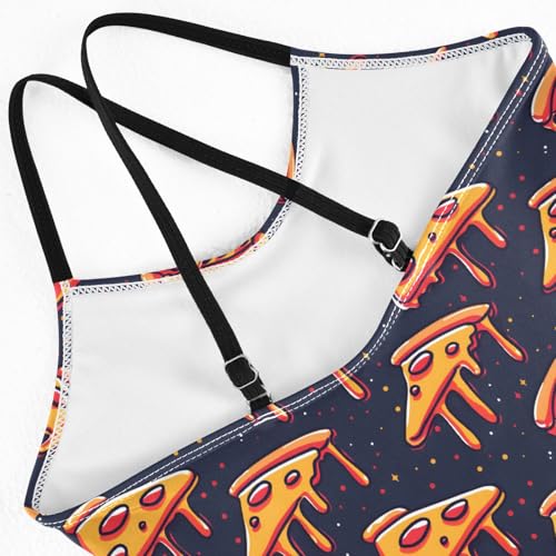 senya Girls Swimsuits One-Piece Swimwear Tie Bathing Suit Beach Summer Round Neck 9-10T Pizza Slices On Dark Space4