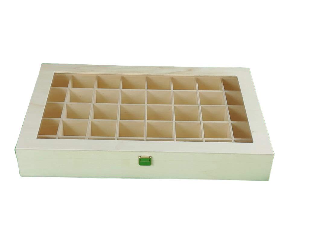GRECA Caja para Colecciones. En Madera de chopo. Interior con departamentos para Colecciones. En Crudo. Medidas: 45 * 28 * 6 cms.