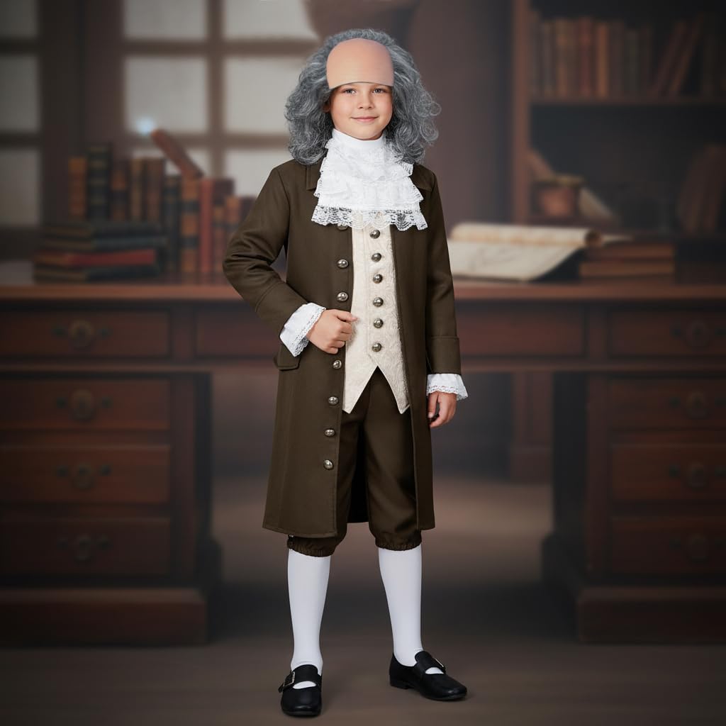Benjamin Franklin Costume for Kids Boys Founding Father American 18th Colonial Uniform Kit Cosplay 3-13 Years - Image 2