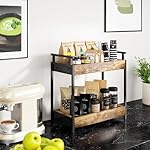 KLM Countertop Coffee Station Organizer, 2 Tier Wooden Shelf for Coffee Bar Accessories, Condiment Storage Caddy for Kitchen, Bathroom Counter Organizer, Home, Office - Brown - Image 4