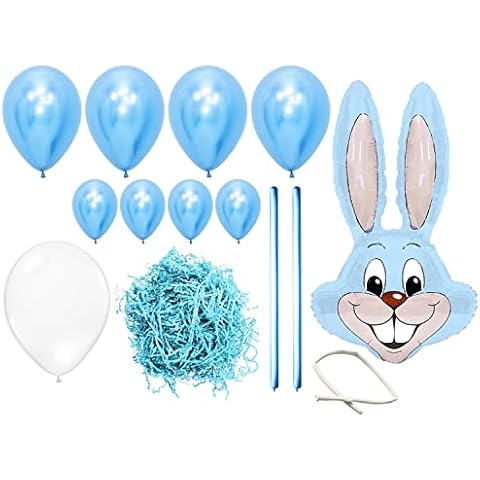 Oxford Novelties Easter Bunny Head DIY Balloon Display Kit - 10 Balloons - 1 Gift Stuffing - 1 Foil Head (Baby Blue) Cover