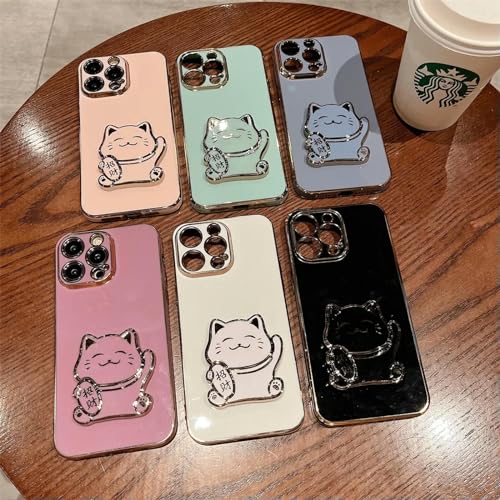 Étui iPhone 11 bleu avec support chat chanceux silicone - 7