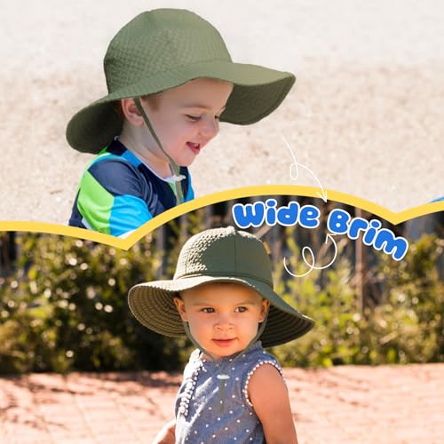 Image of HONGTEYA Baby Sun Hat Toddler Girl Beach Hat Sun Protection Adjustable Outdoor Summer Wide Brim Bucket Hat for Infant Kids