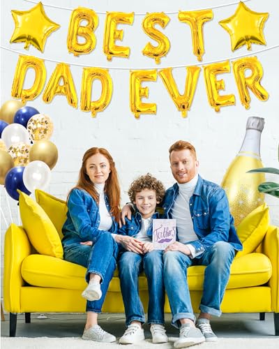 Image of Happy Father's Day Balloon Set Decorations for Party, Pack of Best Dad Ever Banner Letters Fathers Day Decorations Party Supplies for Photo Booth Backdrop