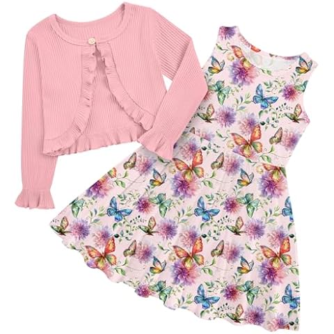 ALISISTER Girls Butterfly Dress and Cardigan Set Cover