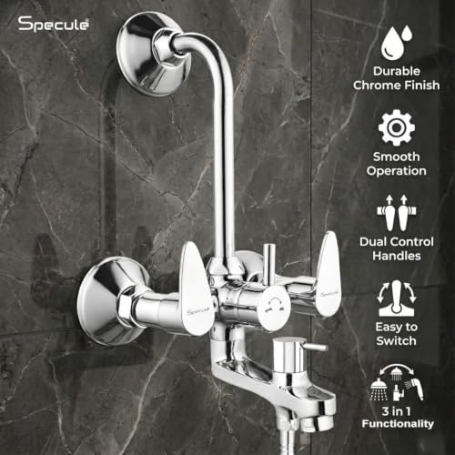 Image of Dove 3 In 1 Wall Mixer with Hand Shower 1.5 Meter Hose | Multi Flow Handshower Set | Chrome Finish Premium Bathroom Shower Set | Wall Mixture