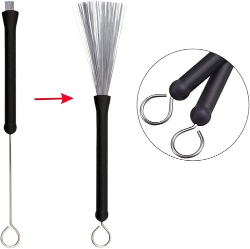 Miniatura 5 de El juego de baquetas incluye 1 par de palos de tambor de madera de arce 5A, 1 par de cepillos de alambre de tambor, cepillo retráctil, 1 par de