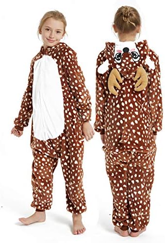 CASABACO Kid Reindeer Onesie Pajamas Deer Christmas Halloween Costume Boy Girl Animal Onepiece, Dot Deer, 140cm
