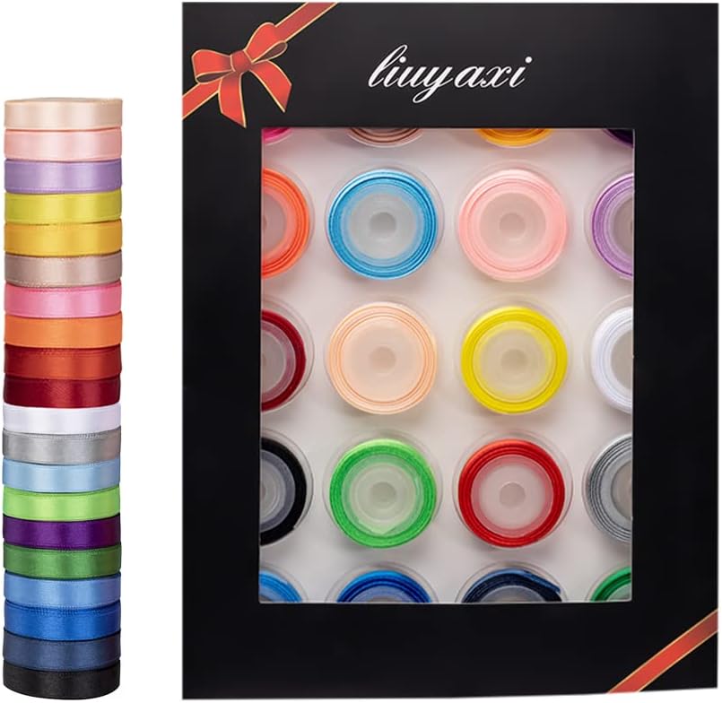 LIUYAXI Rainbow Satin Ribbon Set – 20 Colors, 3/8" x 5 Yards Each, 100 Yards Total, Double Faced Colorful Satin Ribbons for Gift Wrapping, Hair Bows, DIY Crafts,Christmas