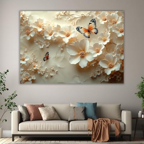 Poster d'art mural moderne 3D fleur blanche design raffiné
