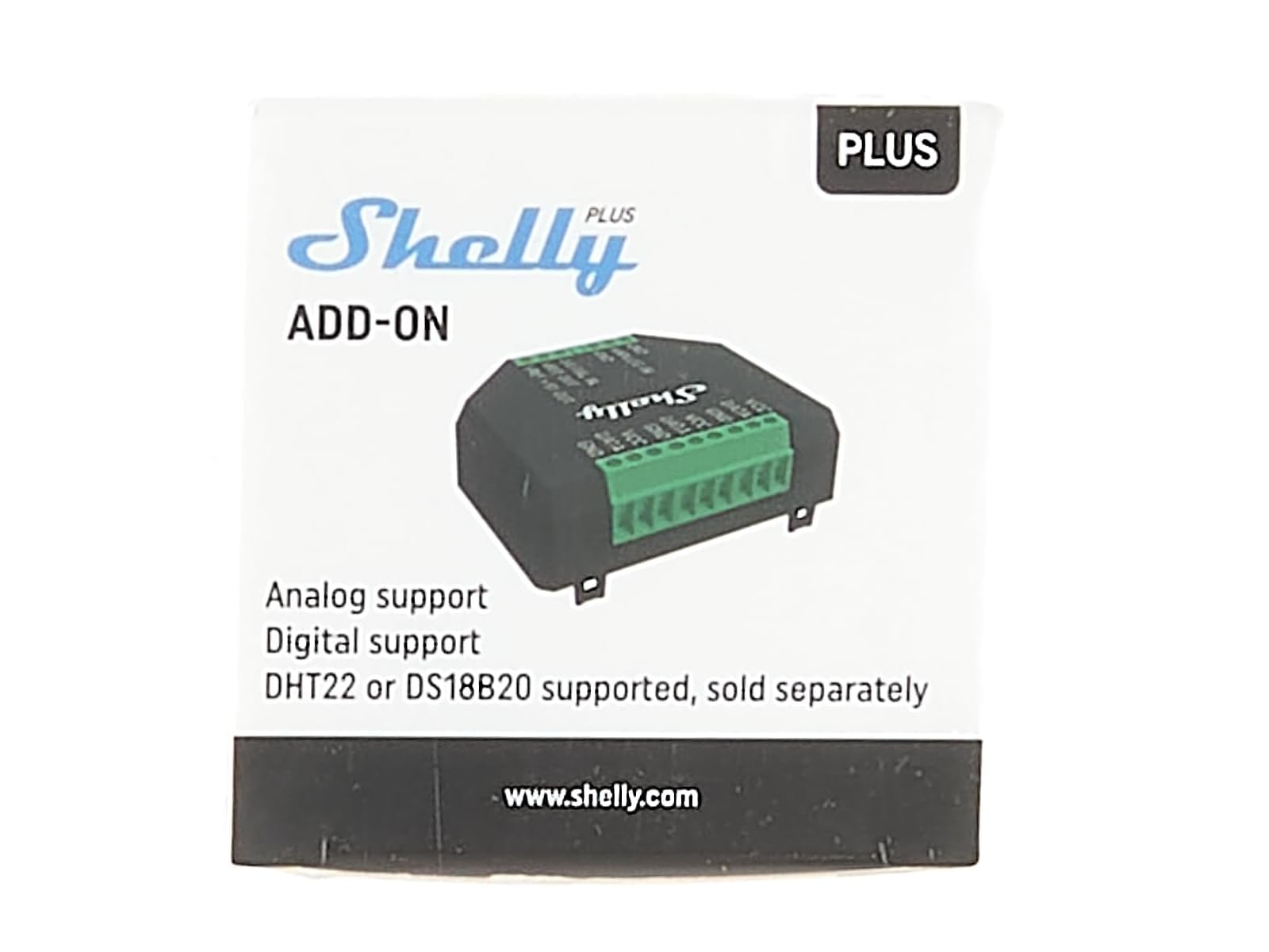 Shelly Plus Add-On zestaw 2 sztuk, interfejs Smart Home Plus, przekaźnik, cyfrowe sterowanie przez Wi-Fi i aplikację, automatyka domowa WiFi, 3,3 V, zastosowanie do czujników DS18B20 i DHT22