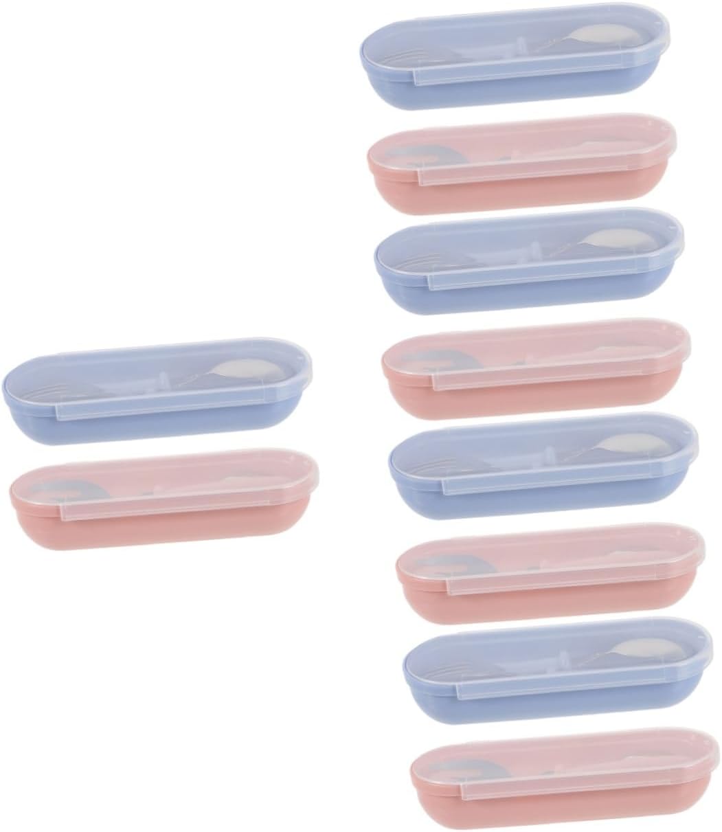 BESPORTBLE 2 Sets Stainless Steel Cutlery with Plastic Handles Safe Fork and Spoon and Storage Boxes for Self Feeding