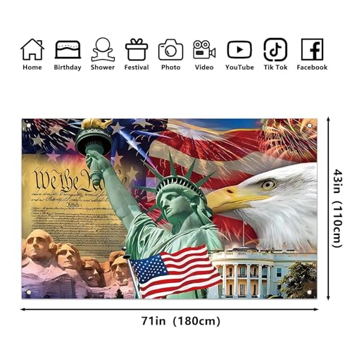 Image of Red White and Blue American Flag Eagle Backdrop Memorial Day Banner 4th of July Fourth of July Veterans Day Patriotic Party Decoration and Supplies for Home