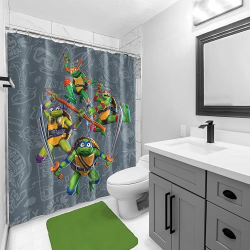 Image of Jay Franco Nickelodeon Teenage Mutant Ninja Turtles Fabric Shower Curtain - Kids Grey Bathroom Decor with Leonardo, Raphael, Michaelangelo and Donatello