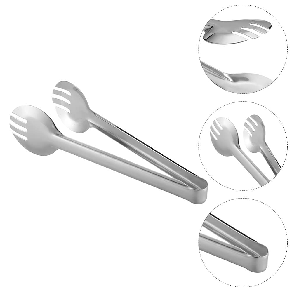 Pinze da Cucina 1pc Pinze per Alimenti Acciaio Inossidabile Alimenti Pane Dessert Barbecue Pinze da Cucina Argento