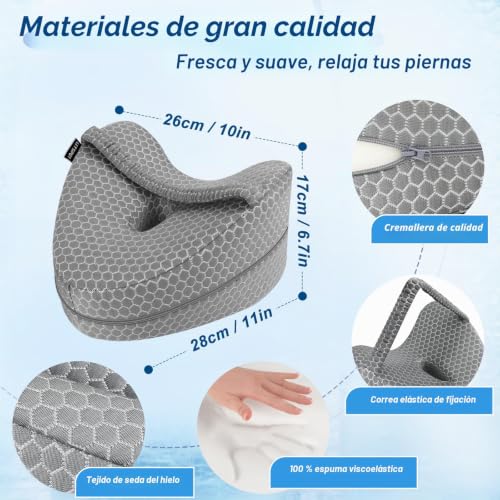 Miniatura 7 de Litspot Almohada De Enfriamiento Para Pierna Y Rodilla Cojín Ergonómico Dormir De Lado Dormir De Lado Con Espuma Viscoelástica, Almohada Para Dormir Posicionadora Con Banda Elástica Fija, Gris