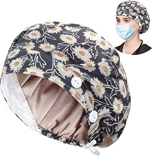 Image of ABAMERICA Bouffant Caps with Button and Sweatband, Adjustable Scrub Caps for Women Men, One Size Multi Color