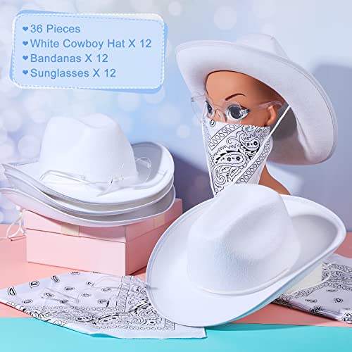 Image of 36 Pcs Adult Cowboy Hat with Paisley Bandanna Heart Sunglasses Unisex Felt Cowboy Hat Men Women Western Party Costume