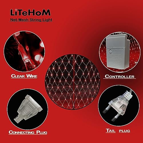 Image of LED Net Mesh String Lights, 9.8Ft X 6.6Ft, 192 LEDs, 8 Modes Diwali Decor with Diwali Lights for Home Decoration! LED Diwali Light, LED Lights for Home Decoration (3x2 Net Red)