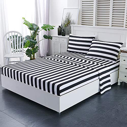 Image of Best Season Stripe Sheet Set-4 Piece Super Soft Microfiber Bedding-Deep Pocket, Stain, Fade & Wrinkle Resistant(Full Size,Black&White)