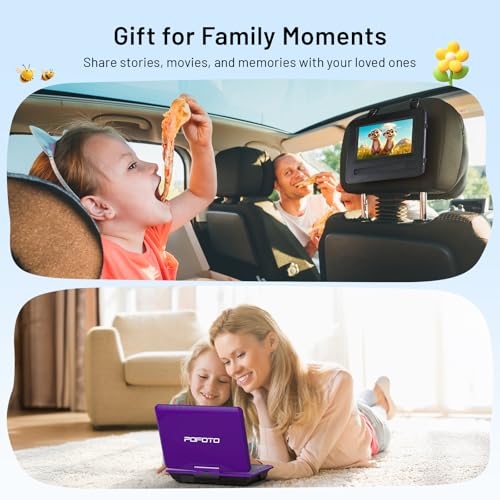 Image of 9.5 inch Portable DVD Player for Kids and Car with 7.5 inch Swivel Screen, 4-6 Hours Working Time, Car DVD Player with Dual Speakers, Remote Control, Support Sync TV, Region Free USB /SD /AV - Purple