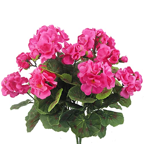 CEWUDA 2 Pz Fiori Finti da Esterno Gerani Artificiali Rami Cespugli di Fiori di Seta Gerani Rosa Rossa Fiori Artificiali Resistente ai Raggi UV Piante per Vaso Interni Esterni Giardino Balcone Tavolo