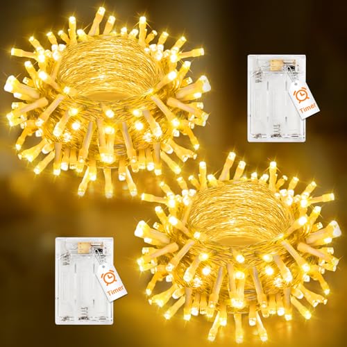 Peasur Lichterkette Batterie mit Timer, 10M 100 LED Warmweiß...