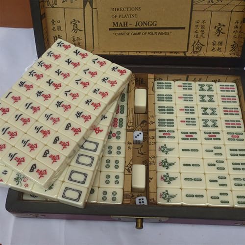 Set de Mahjong Chino compacto con estuche de madera miniatura 4