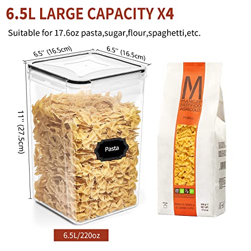 4Pcs Airtight Food Storage Containers With Lids 6.5L/220Oz, Skroam Flour Sugar Containers For Kitchen Pantry Organization, Storage Containers For Pantry, Cereal Containers, 1 Measuring Cup & 20 Labels #TOP2