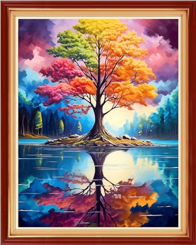 Image of Dooxvey Cross Stitch Kits for Adults Stamped Full Range of Embroidery Starter Kits for Beginners 11CT Printed Cross Stitch Patterns Needlepoint Kits Stamped Crossstitching- Colorful Tree 16x20 inch