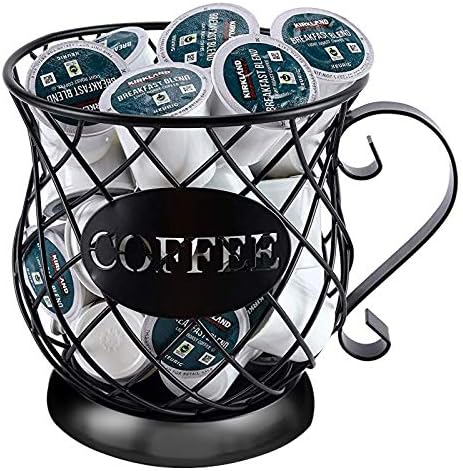 MagicXflow K Cup Holder Mug Shape Coffee Pod Holders, Coffee Mug Wire Storage Basket Large Capacity Espresso Pod Holder, Coffee Kcup Kpod Storage Organizer for Counter Coffee Bar (Black)