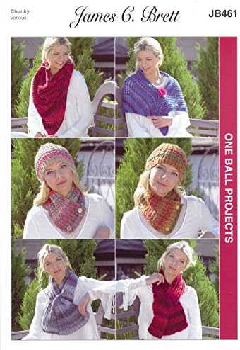 James C Brett JB461 Knitting Pattern Scarves Wrap and Hat - 1 Ball Projects in Marble Chunky