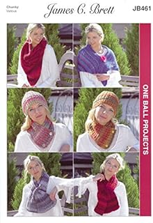 James C Brett JB461 Knitting Pattern Scarves Wrap and Hat - 1 Ball Projects in Marble Chunky