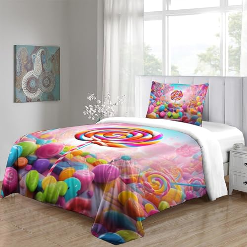Juego de funda nórdica infantil de piruletas 3D 135x200 con fundas de almohada 5