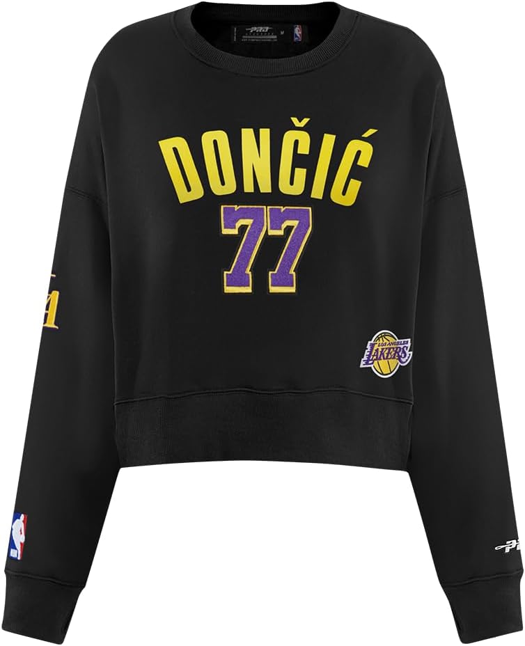 Pro Standard Womens NBA Los Angeles Lakers Luka Doncic #77 Classic Player Crewneck Sweatshirt Black S
