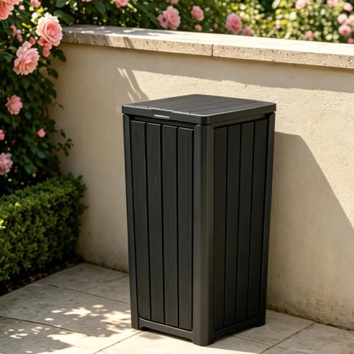 Caneca de basura exterior 30 galones con tapa, resina negra miniatura 3