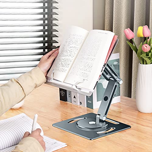 Oatsbasf Book Stand For Reading, Rotating Book Holder Multi Heights Angles Adjustable Cooking Bookstands, Tablet&Ereader Stand For Child Textbook/Recipe/Magazine/Ipad (Rotatable Blue Gray) #TOP4