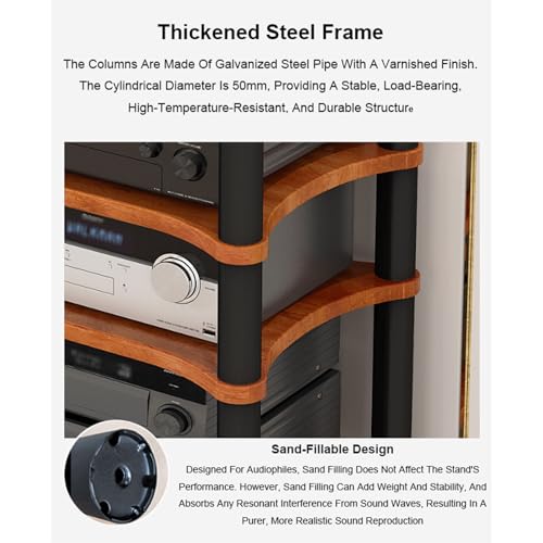Mueble de Madera HiFi Negro de 1 Nivel con Patas Amortiguadoras para CD y Receptor 4