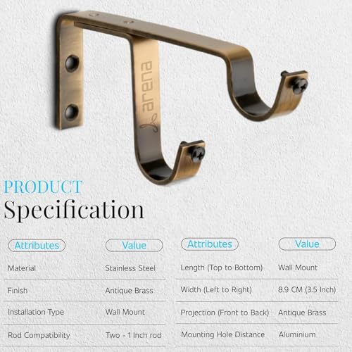Image of Arena Curtain Rod Support Vintage Style Double Curtain Rod Holders / Window Curtain Holder with Antique Brass Finish for Curtain Accessories (CB242) (Pack of 10)