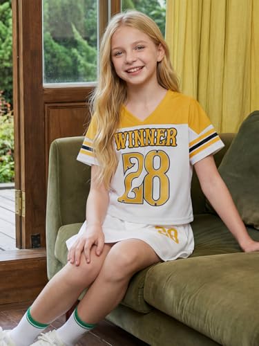 Image of PureChapter Tween Girls 2 Piece Outfits Short Sleeve Tops and Pleated Skirt Set, Cute Pleated Skirt for Girls Size 7-14