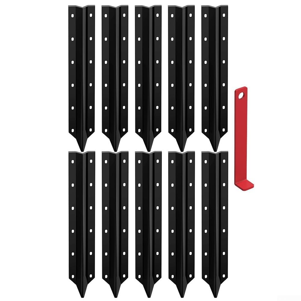 Kit de reparación de valla de acero resistente de 5 piezas, estacas ajustables con herramienta y tornillos, diseño negro sin excavación para postes de valla de jardín de madera, estabilización, se