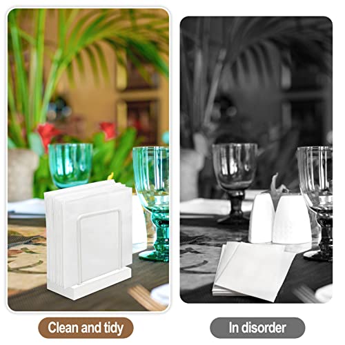 Napkin Holder For Table, Srapwati Wood Napkins Holder With Matte White Metal Wire, For Kitchen Dining Restaurant Table Standing Napkin Holder Home Décor (White) #TOP3