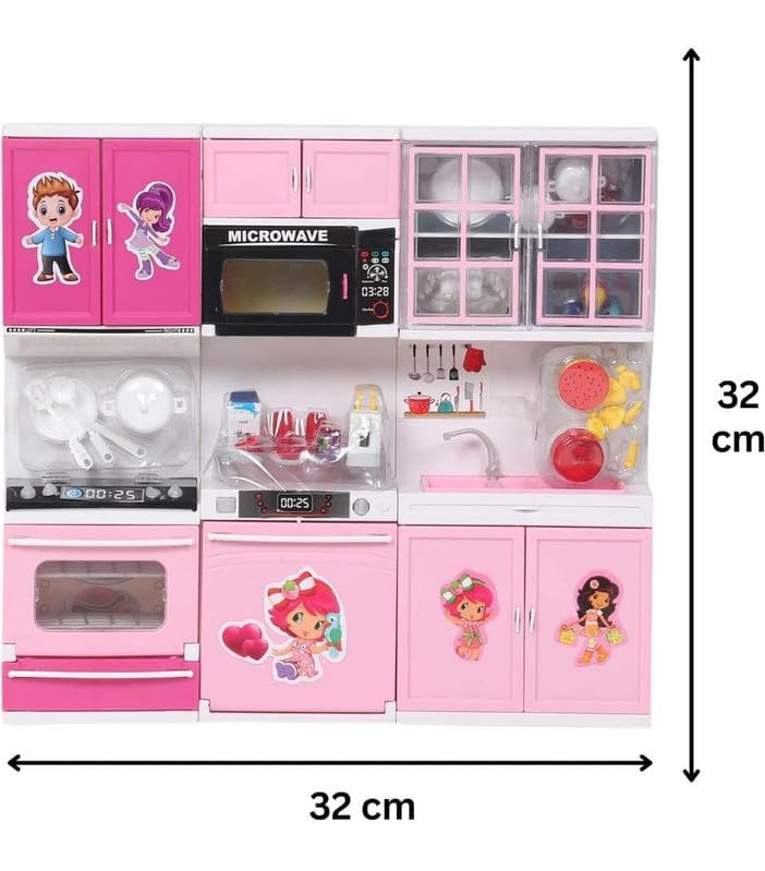 Image of Pearl Kitchen Play Set for Kids with Microwave, Oven, Refrigerator & Sink, Light & Sound Cooking Toy Set with Utensils & Accessories, Pretend Play Modular Kitchen for Girls 3+ Years