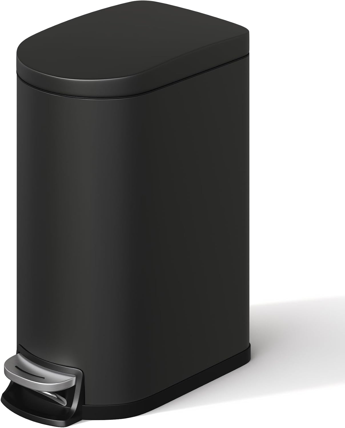 IDEALHOUSE Slim Bathroom Trash Can with Lid Soft Close, 2.6 gal / 10 L Stainless Steel Trash Bin with Inner Bucket, Soft Close Lid ＆ Rear Handle, Small Step-on Trash Bin for Office Bedroom Kitchen